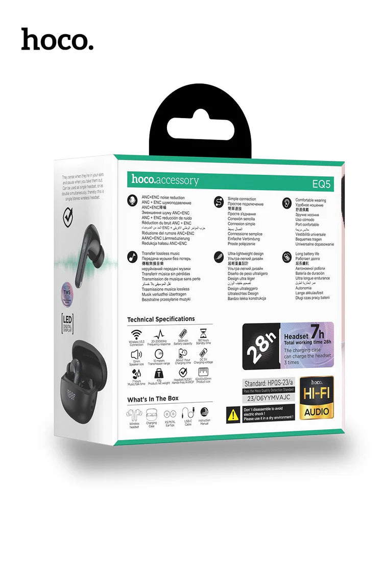 Hoco EQ5 Energy ANC ENC Noise Cancelling True Wireless Bluetooth Headset - Black Hoco EQ5 Energy ANC ENC Noise Cancelling True Wireless Bluetooth Headset - Black